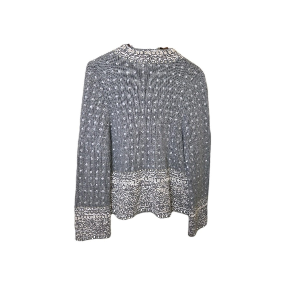 Vtg 90s Y2K OSCAR DE LA RENTA Cashmere Beaded Sequin Cardigan Jacket Gray Sz M - Picture 5 of 14